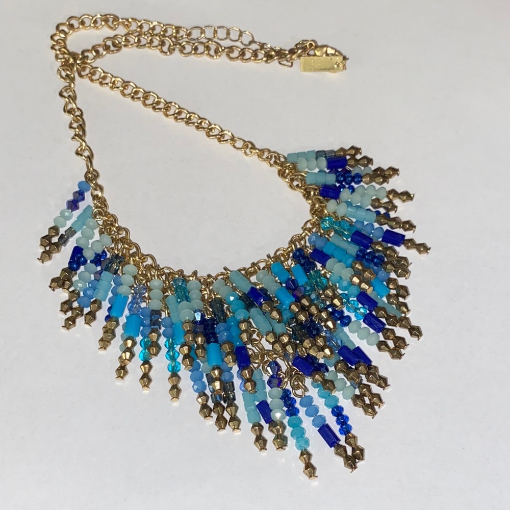 Elegant Gold and Blue Beaded Necklace